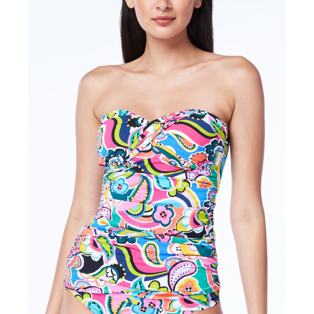 Bleu by Rod Beattie Printed Twist Bandeau Tankini Top Size 12 Multicolor NWT